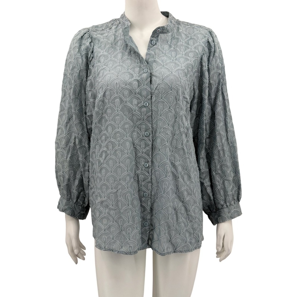 Pilcro Anthropologie Top Womens XL Blue Button Up Boho Peasant Cottage Cotton